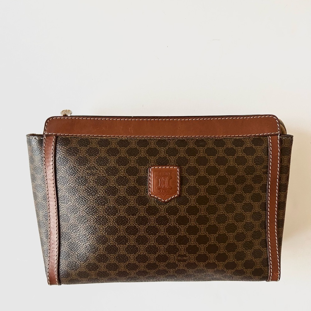 Celine Brown Macadam Pattern Leather Pouch